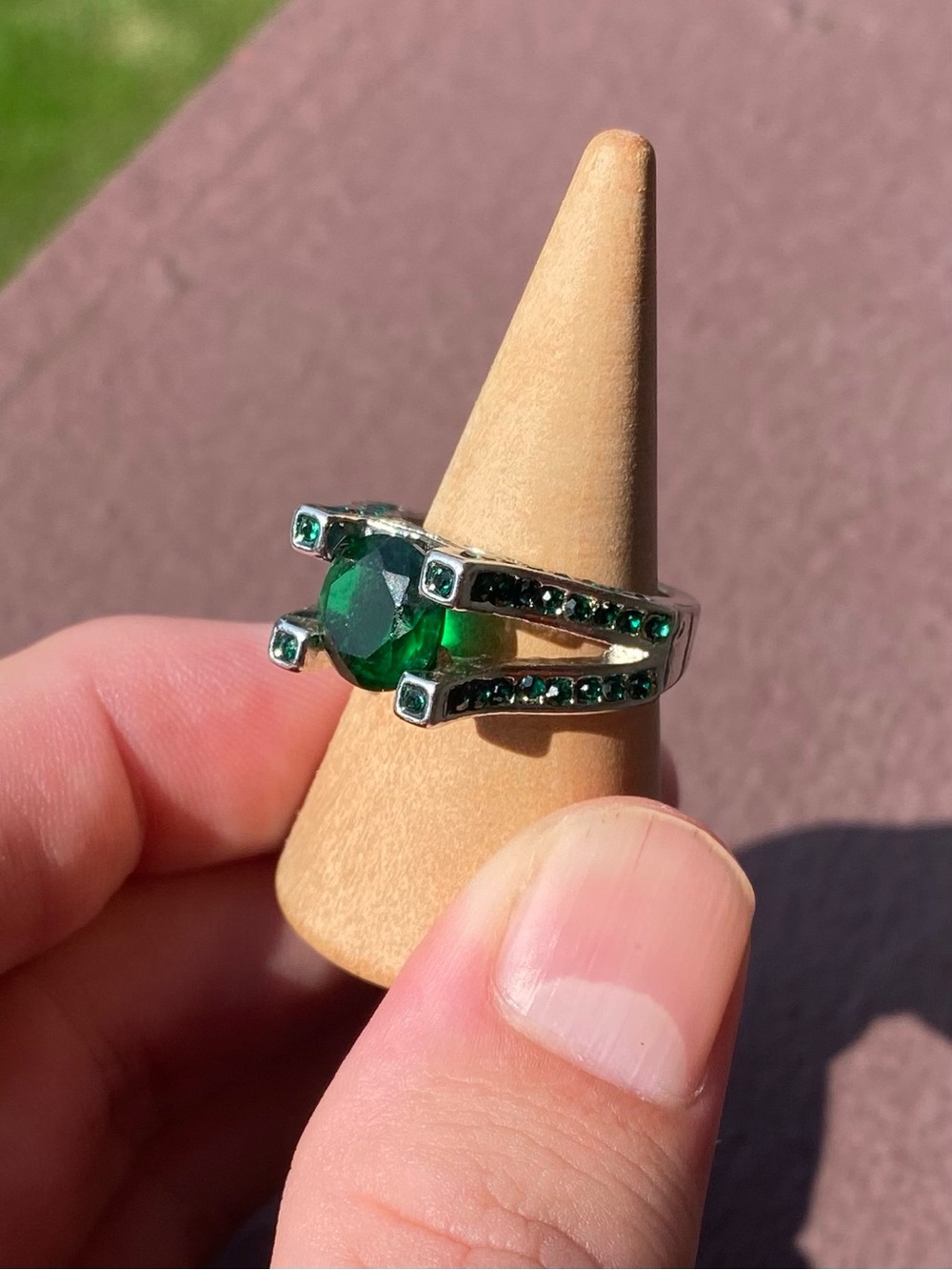 Emerald Green Cubic Zirconia Stones Stainless Steel Ring Size 6
